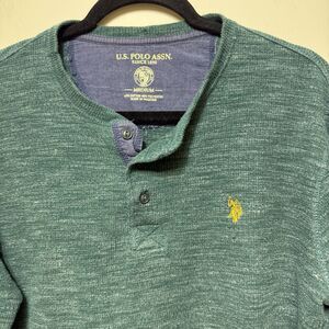 US POLO ASSN Men's Henley Thermal Shirt Size M Medium Green Long Sleeve Buttons